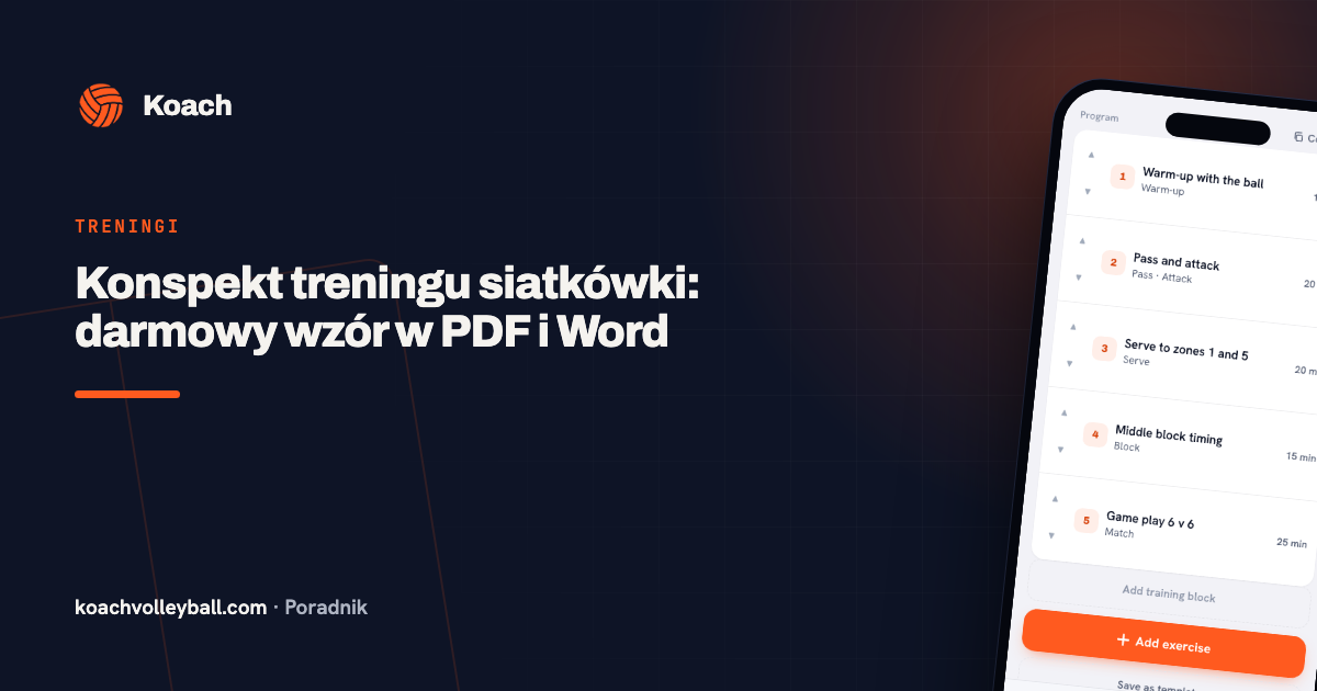 Konspekt treningu siatkówki: darmowy wzór w PDF i Word