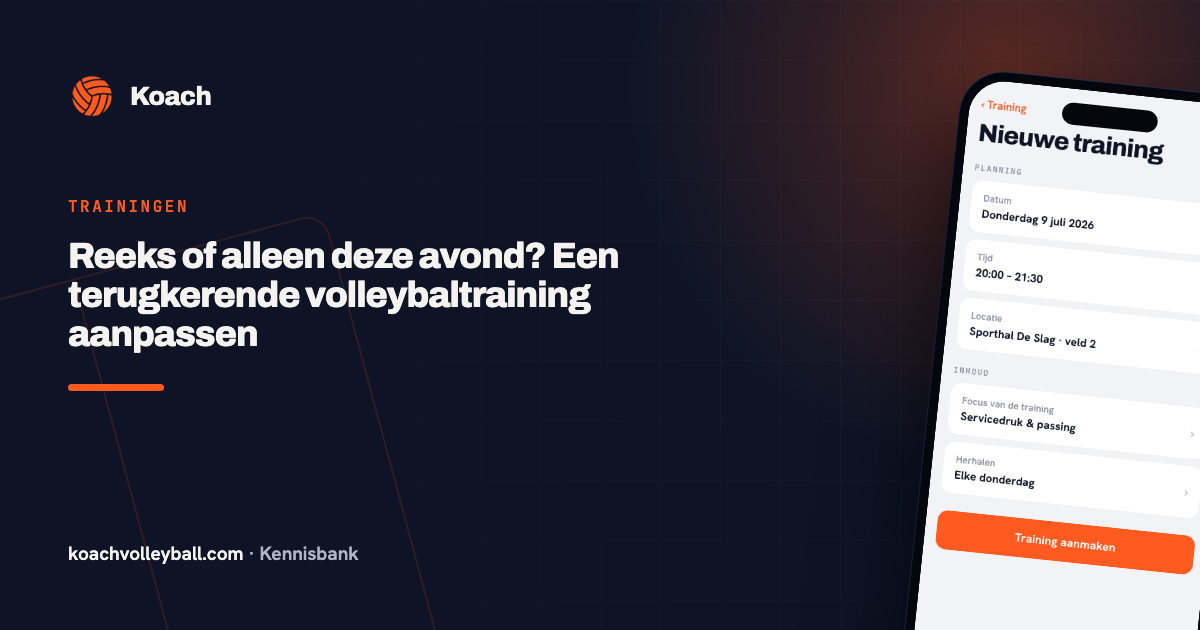 Het trainingsformulier in de Koach-app: datum, tijd en locatie bovenaan, daaronder het veld voor de focus of notitie