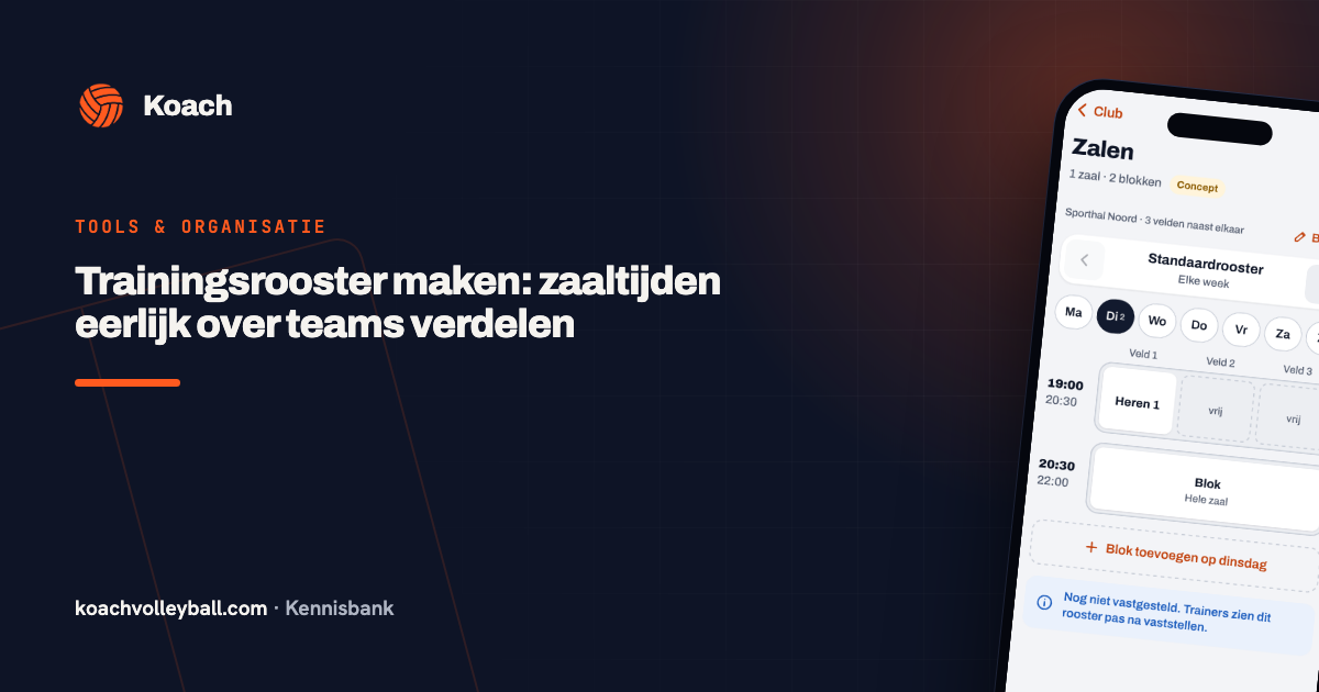 Trainingsrooster maken: zaaltijden eerlijk over teams verdelen