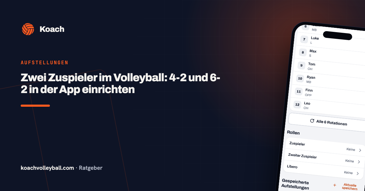 Zwei Zuspieler im Volleyball: 4-2 und 6-2 in der App einrichten