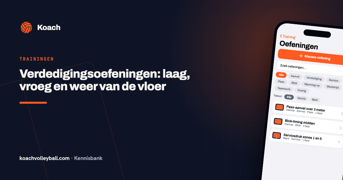 Categorie verdediging in de oefeningenbibliotheek van de Koach-app met geanimeerde oefeningen
