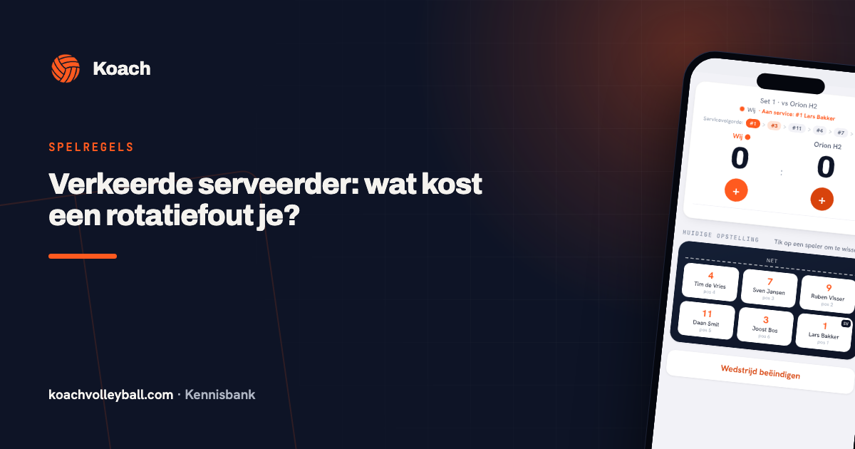 Live wedstrijdscherm in de Koach-app met de stand en de servicebeurt