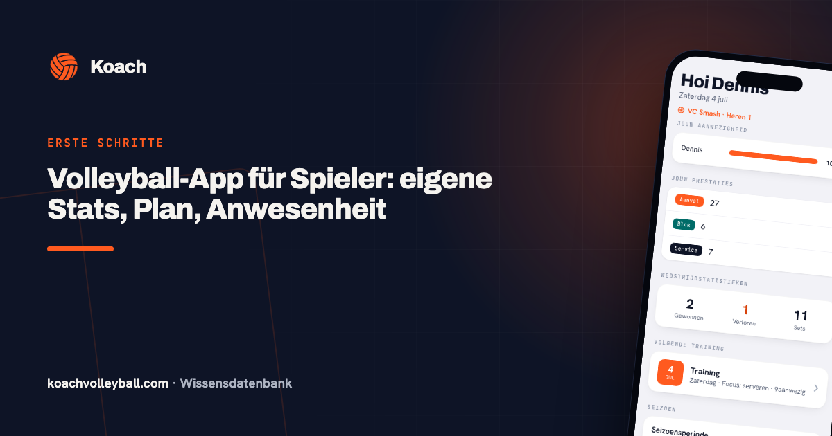 Spelersdashboard in de Koach volleybal-app voor spelers met eigen statistieken en aanwezigheid