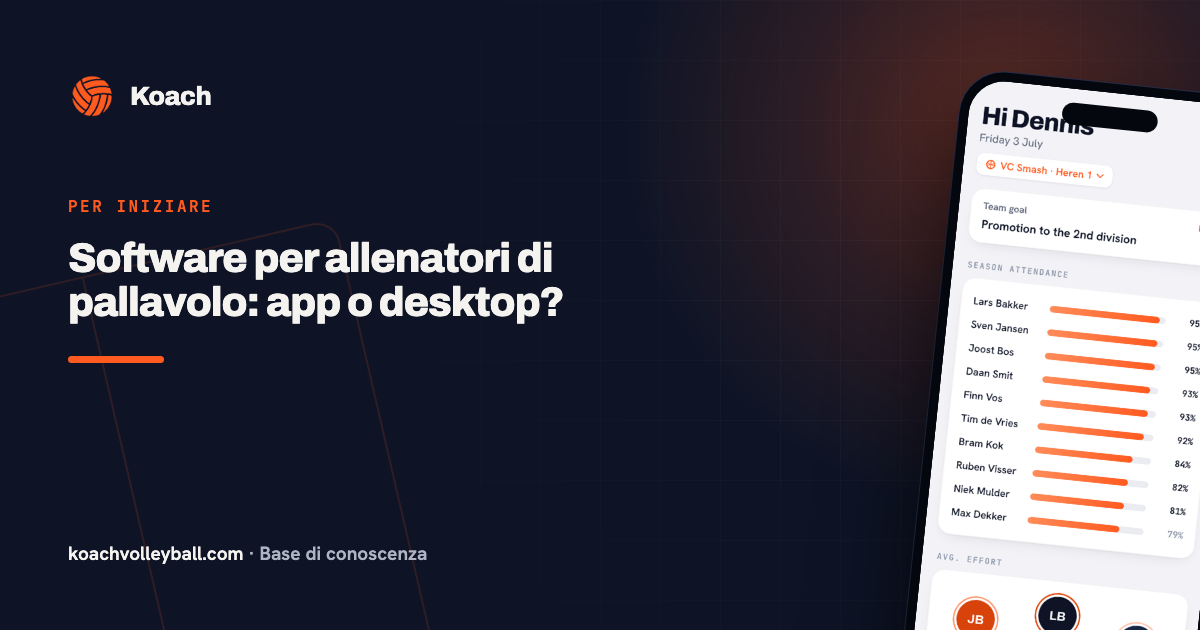 Koach op zowel telefoon als web als volleybal coach-software