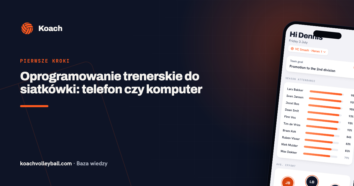 Koach op zowel telefoon als web als volleybal coach-software