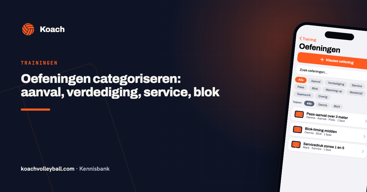 Categoriefilters in de oefeningenbibliotheek van de Koach-app