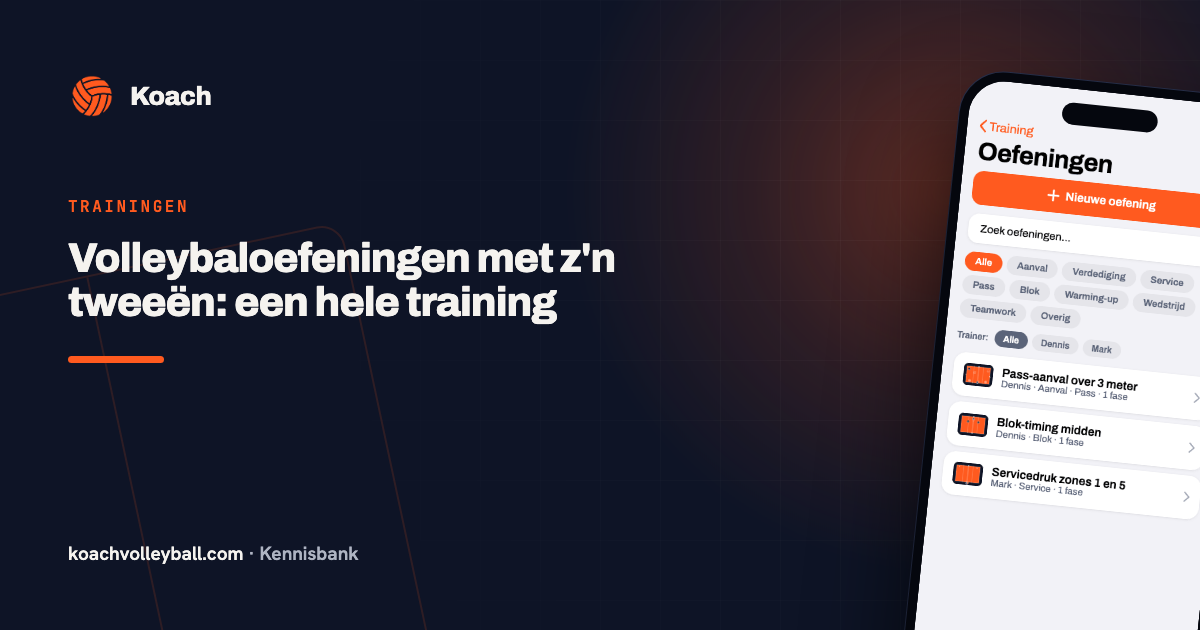 Oefeningenbibliotheek in de Koach-app met zoekfunctie, categorieën en geanimeerde oefeningen