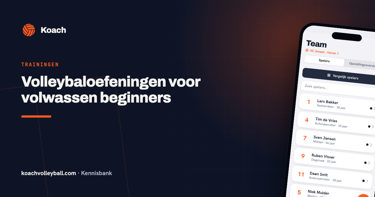 Teamoverzicht in de Koach-app met de spelers van een recreatieteam en het teamdoel