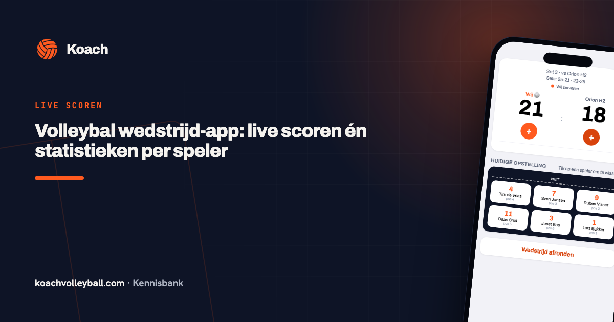 Live wedstrijdscherm in de Koach-app met de stand en huidige opstelling
