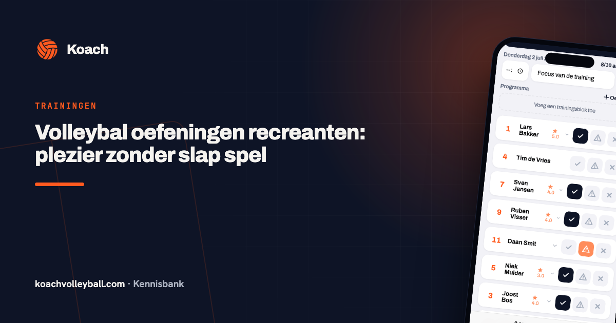 Aanwezigheidslijst van een training in de Koach-app met per speler aangemeld, afgemeld of nog geen antwoord