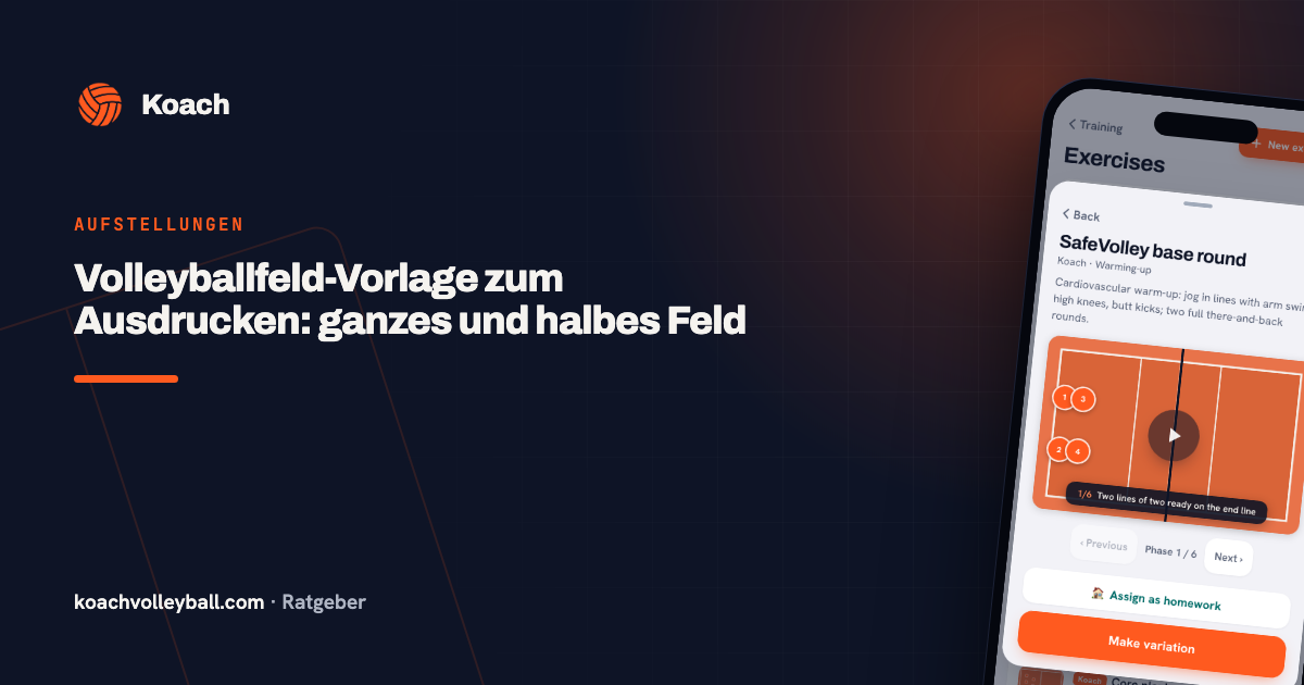 Volleyballfeld-Vorlage zum Ausdrucken: ganzes und halbes Feld