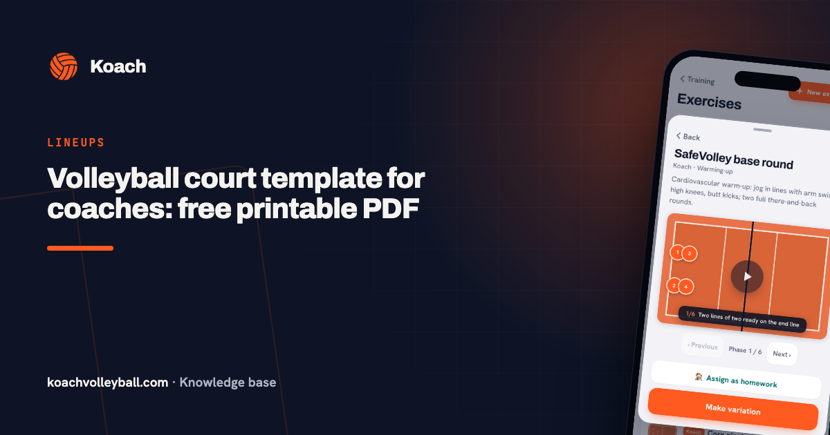 Volleyball court template for coaches: free printable PDF