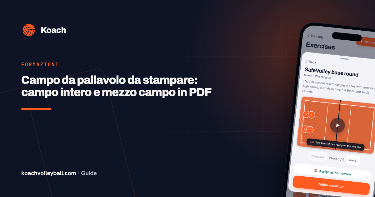Campo da pallavolo da stampare: campo intero e mezzo campo in PDF