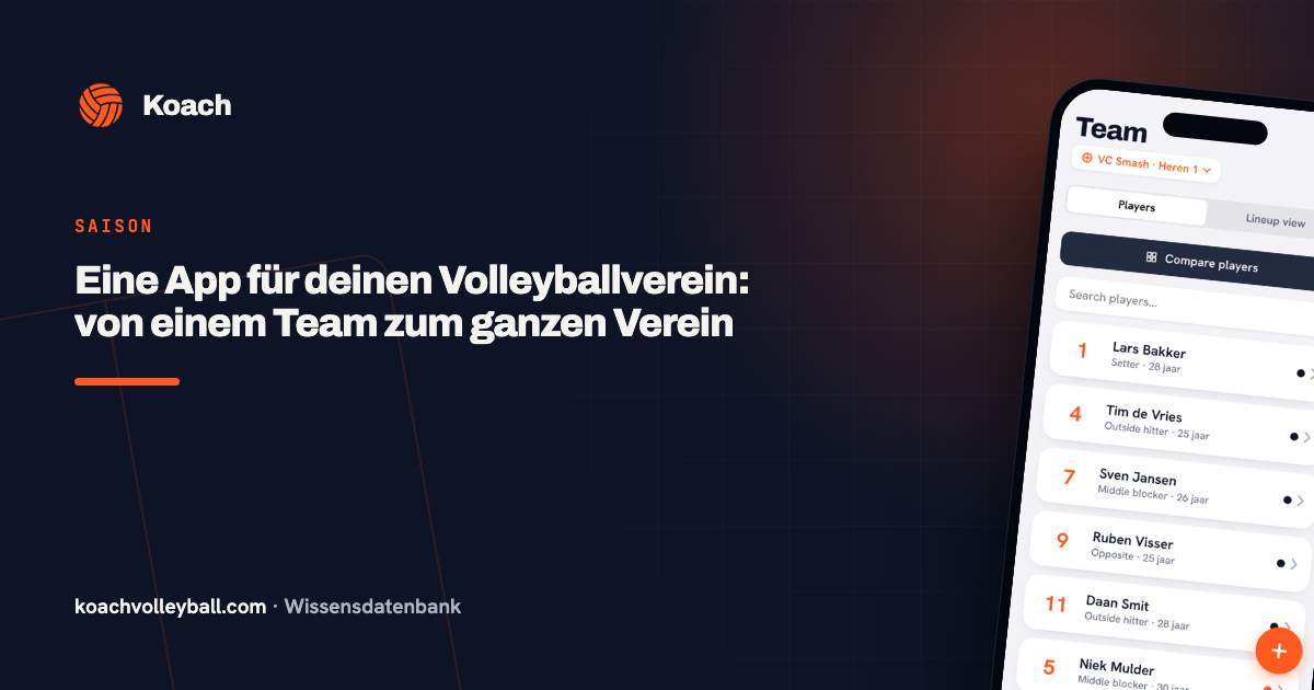 Teamoverzicht in de Koach-app als basis voor de vereniging