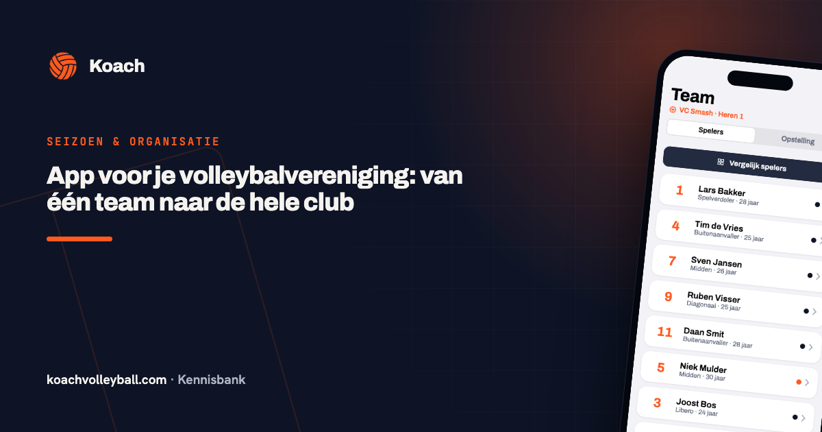 Teamoverzicht in de Koach-app als basis voor de vereniging