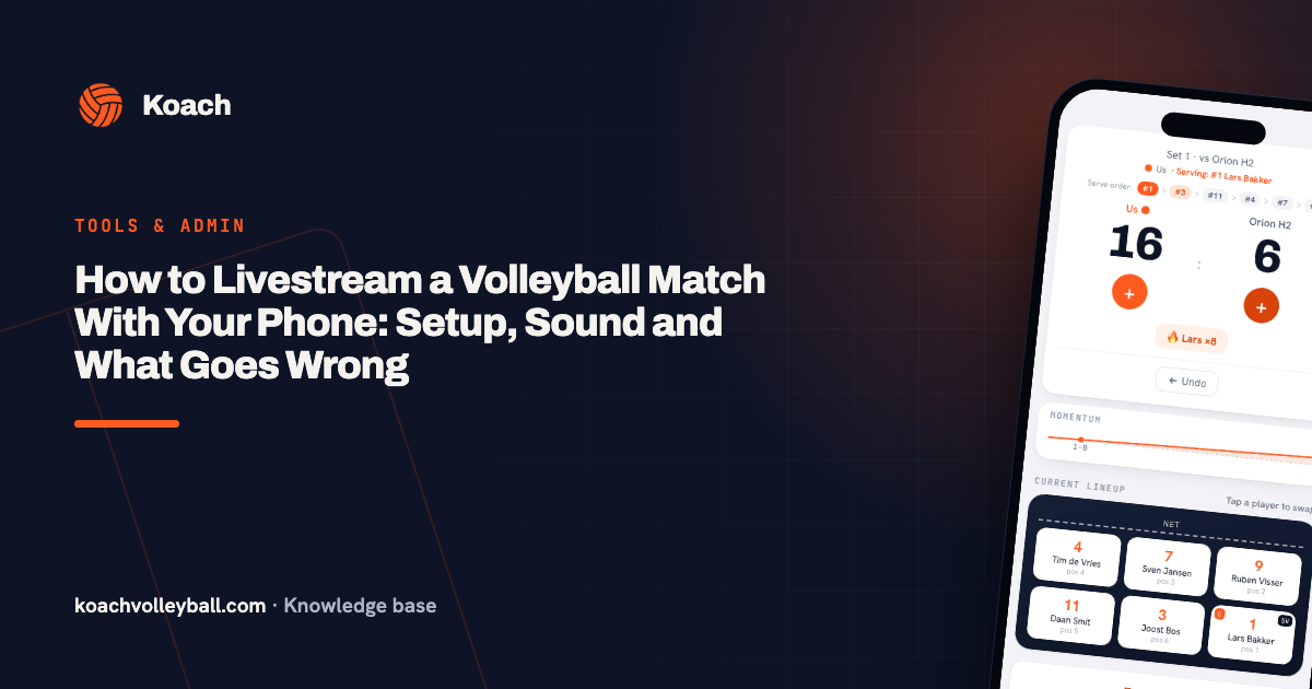 Live scorescherm in de Koach-app met de stand tijdens een volleybalwedstrijd