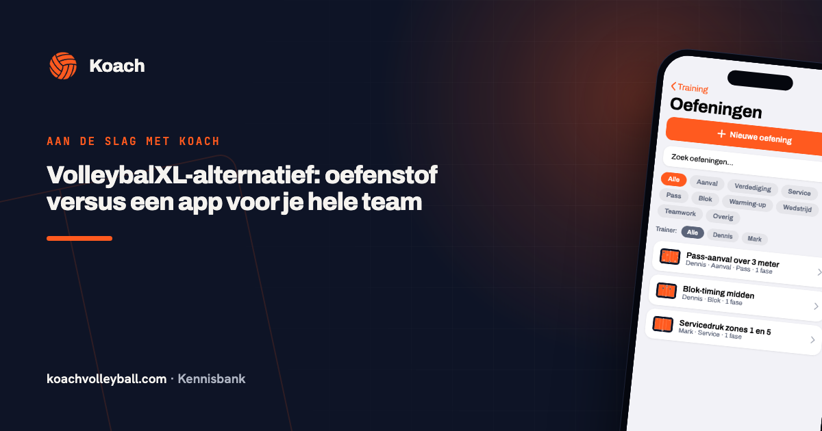 Oefeningenbibliotheek in de Koach-app als alternatief voor VolleybalXL