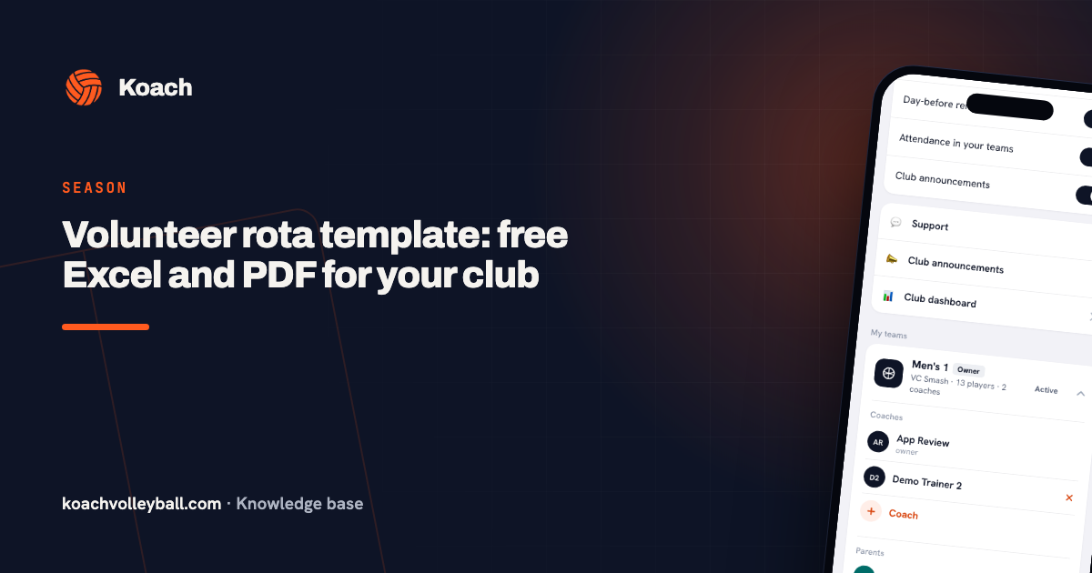 Volunteer rota template: free Excel and PDF for your club