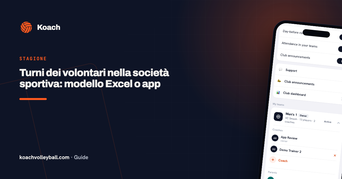 Turni dei volontari nella società sportiva: modello Excel o app