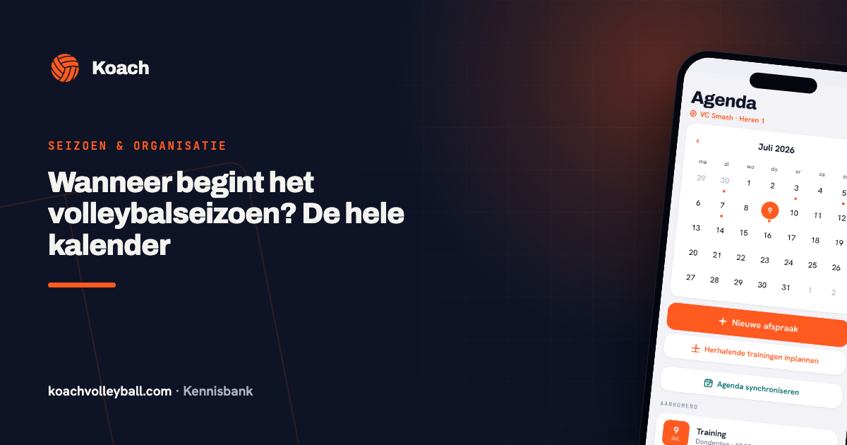 Teamagenda in de Koach-app met de trainingen en wedstrijden van de komende weken onder elkaar