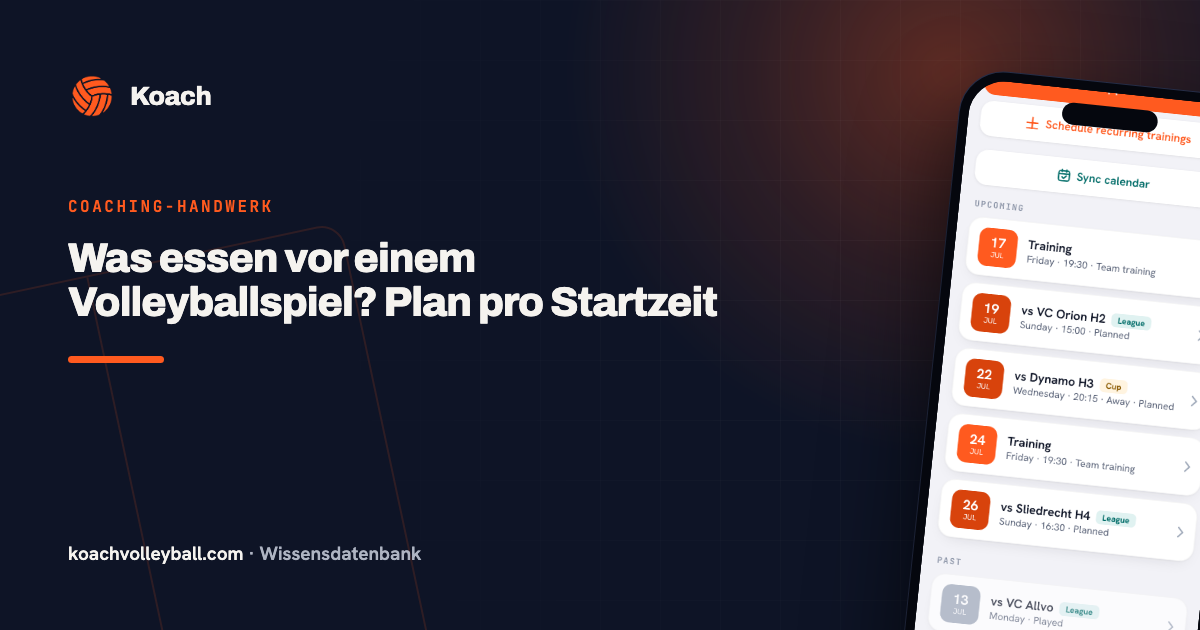 Was essen vor einem Volleyballspiel? Plan pro Startzeit
