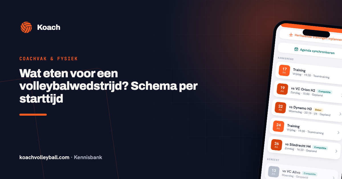 Agendascherm in de Koach-app met aankomende wedstrijden en hun starttijden