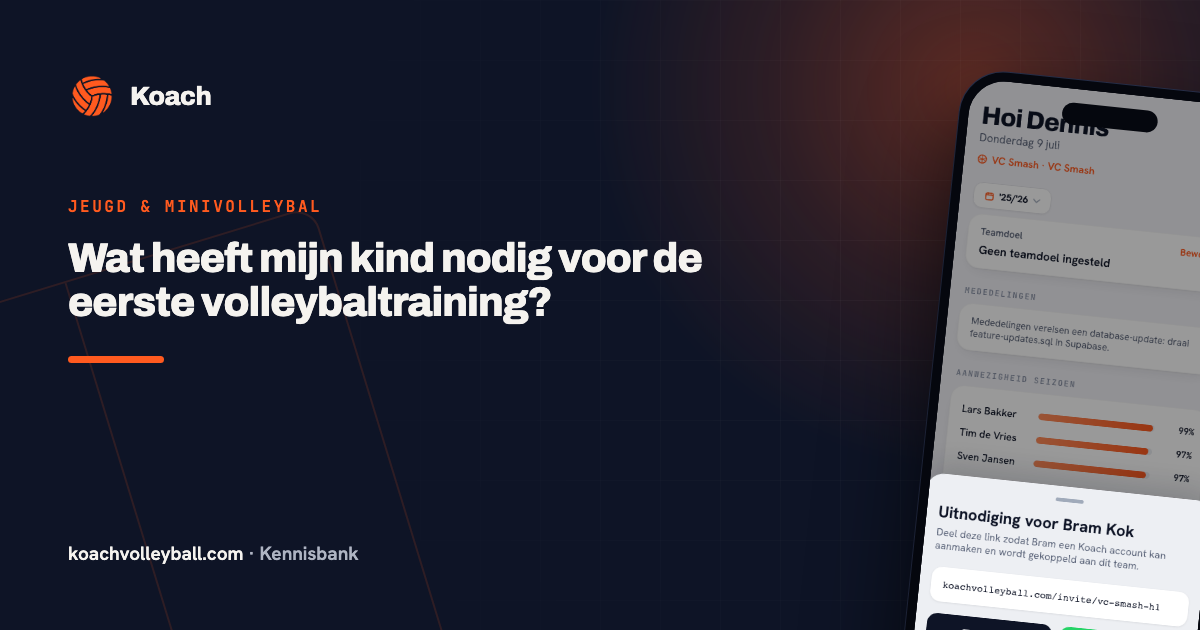 Scherm in de Koach-app om spelers en ouders uit te nodigen voor het team