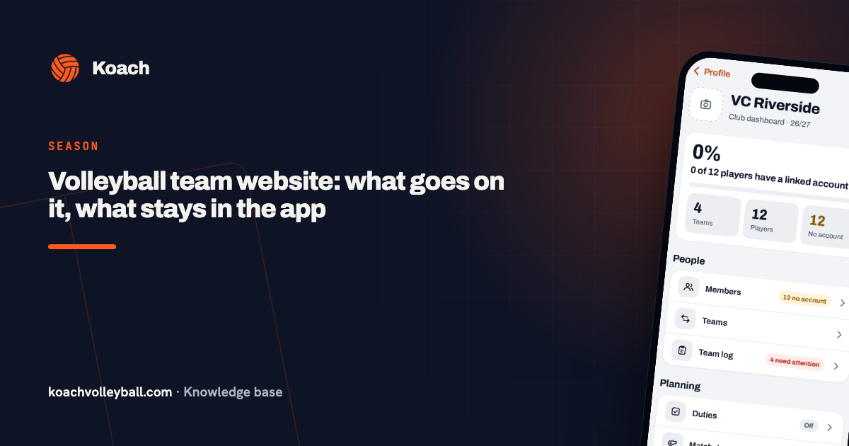 Volleyball team website: what goes on it, what stays in the app