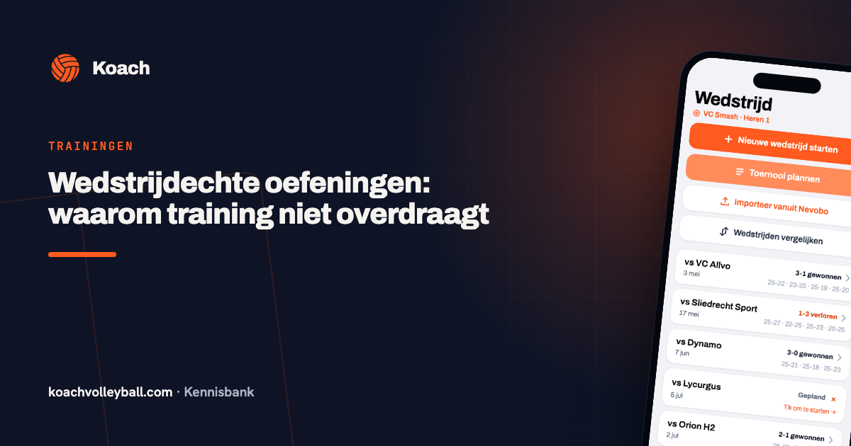 Wedstrijdoverzicht in de Koach-app met de setstanden en de statistieken van een gespeelde wedstrijd