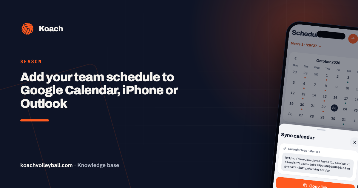 Add your team schedule to Google Calendar, iPhone or Outlook