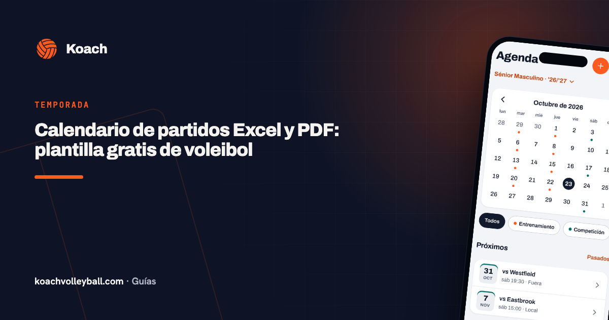 Calendario de partidos Excel y PDF: plantilla gratis de voleibol