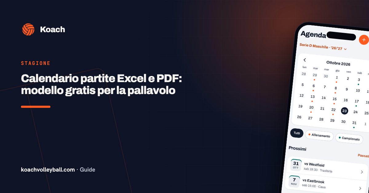 Calendario partite Excel e PDF: modello gratis per la pallavolo