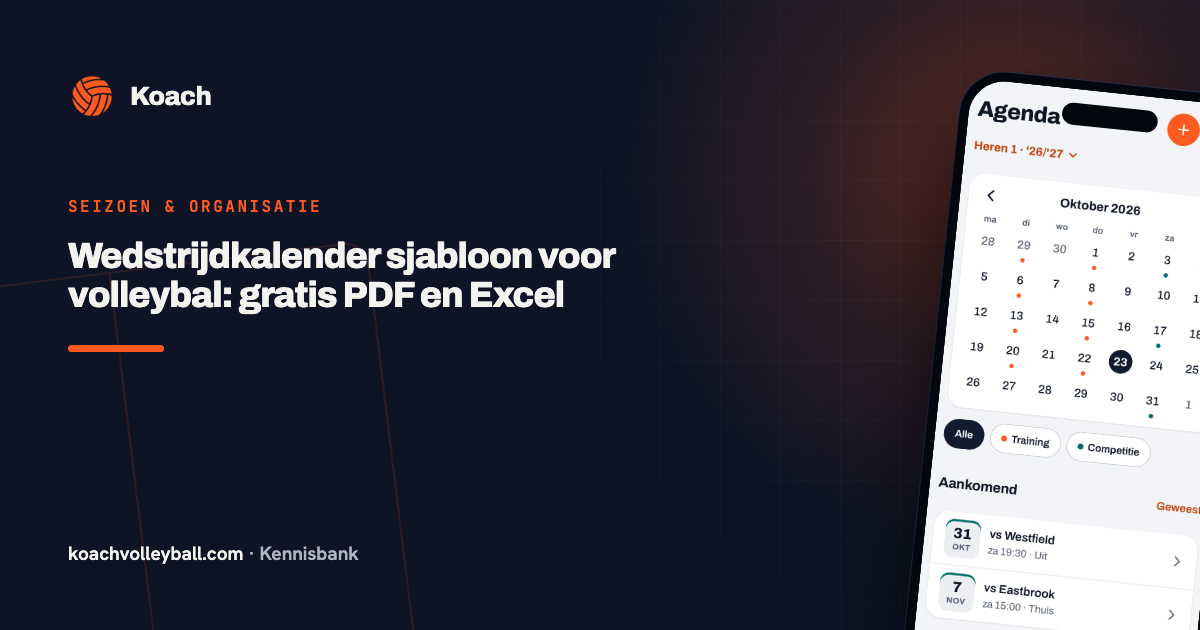 Wedstrijdkalender sjabloon voor volleybal: gratis PDF en Excel