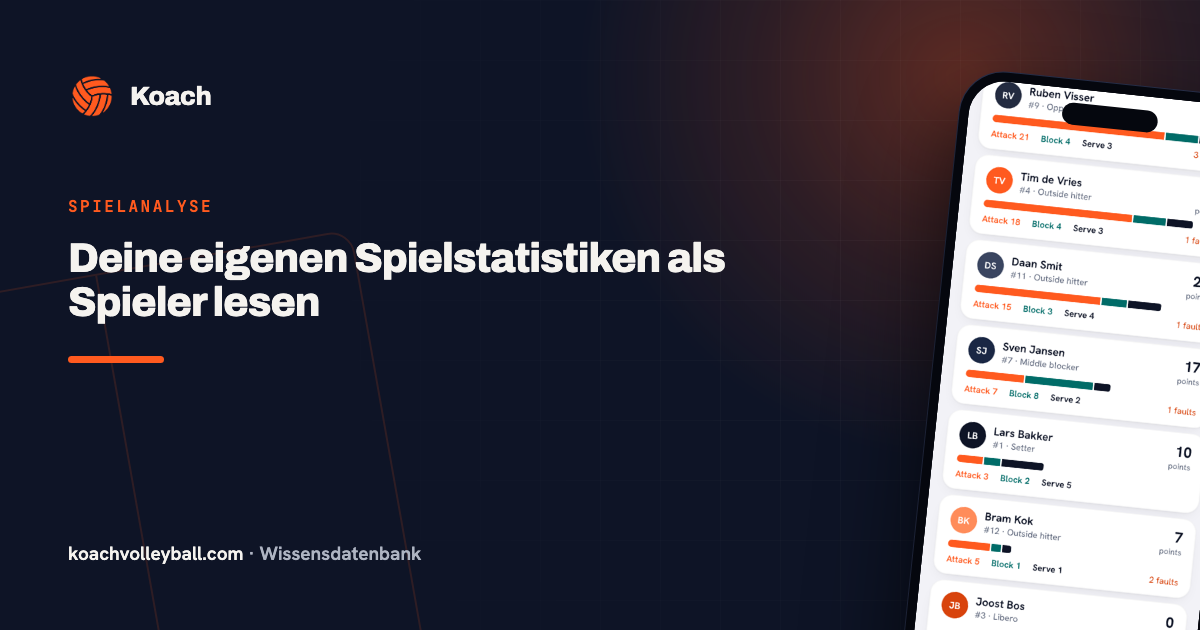 Wedstrijdstatistieken van een volleybalspeler in de Koach-app: punten en fouten na de wedstrijd