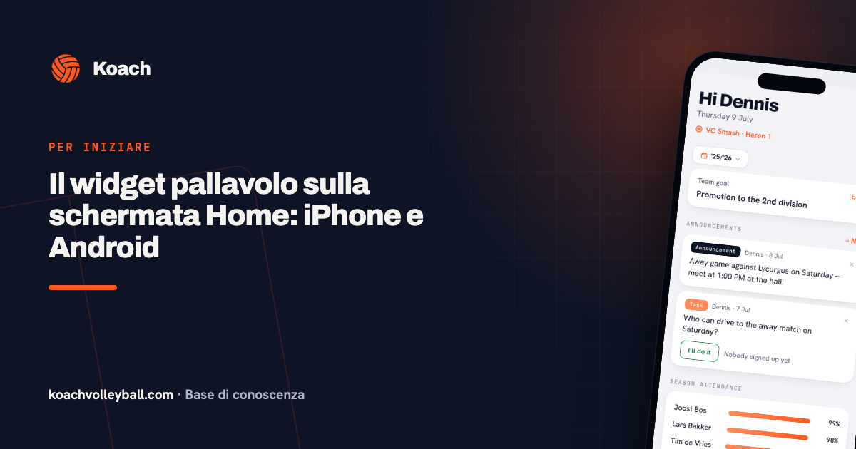 Il widget pallavolo sulla schermata Home: iPhone e Android