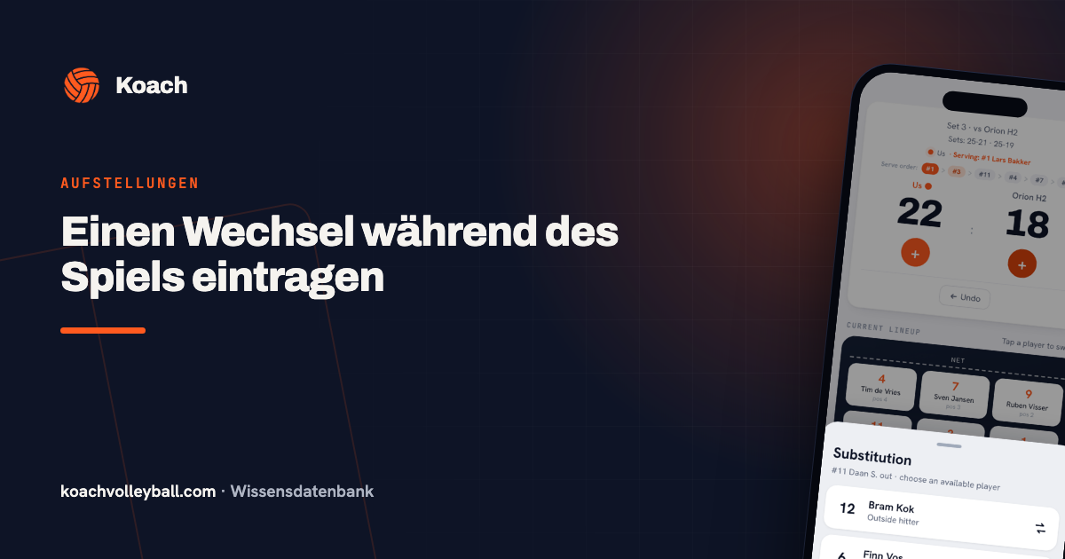 Wissel doorvoeren in het live-scherm van de Koach-app