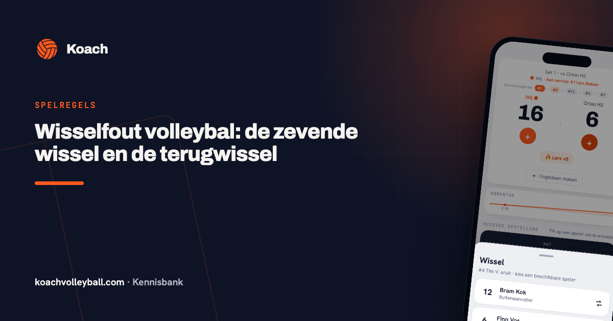 Wisselblad in de Koach-app tijdens het live scoren: de speler die eruit gaat, met de beschikbare wisselspelers eronder
