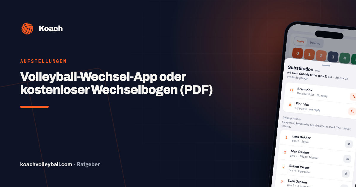 Volleyball-Wechsel-App oder kostenloser Wechselbogen (PDF)