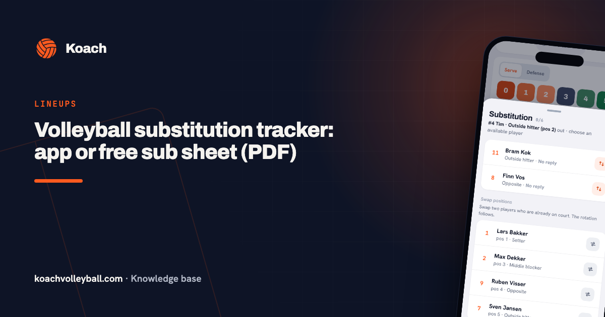 Volleyball substitution tracker: app or free sub sheet (PDF)