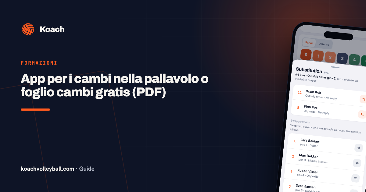 App per i cambi nella pallavolo o foglio cambi gratis (PDF)