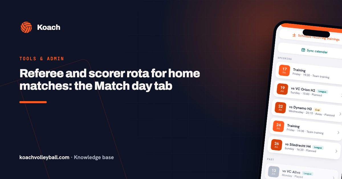 Referee and scorer rota for home matches: the Match day tab