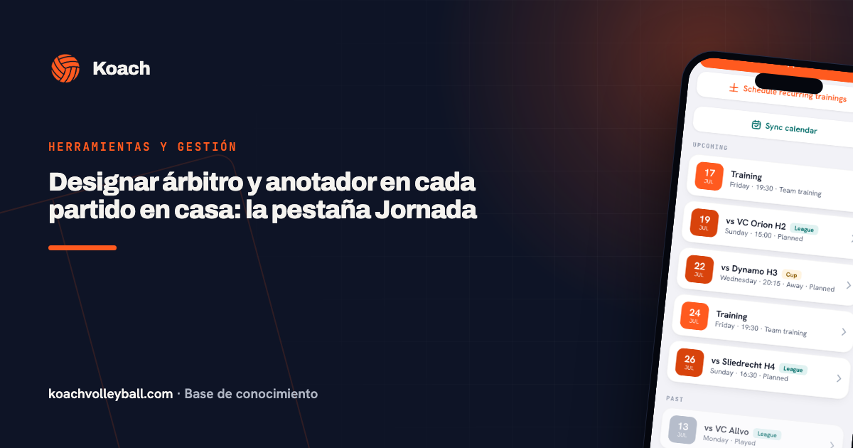 Designar árbitro y anotador en cada partido en casa: la pestaña Jornada