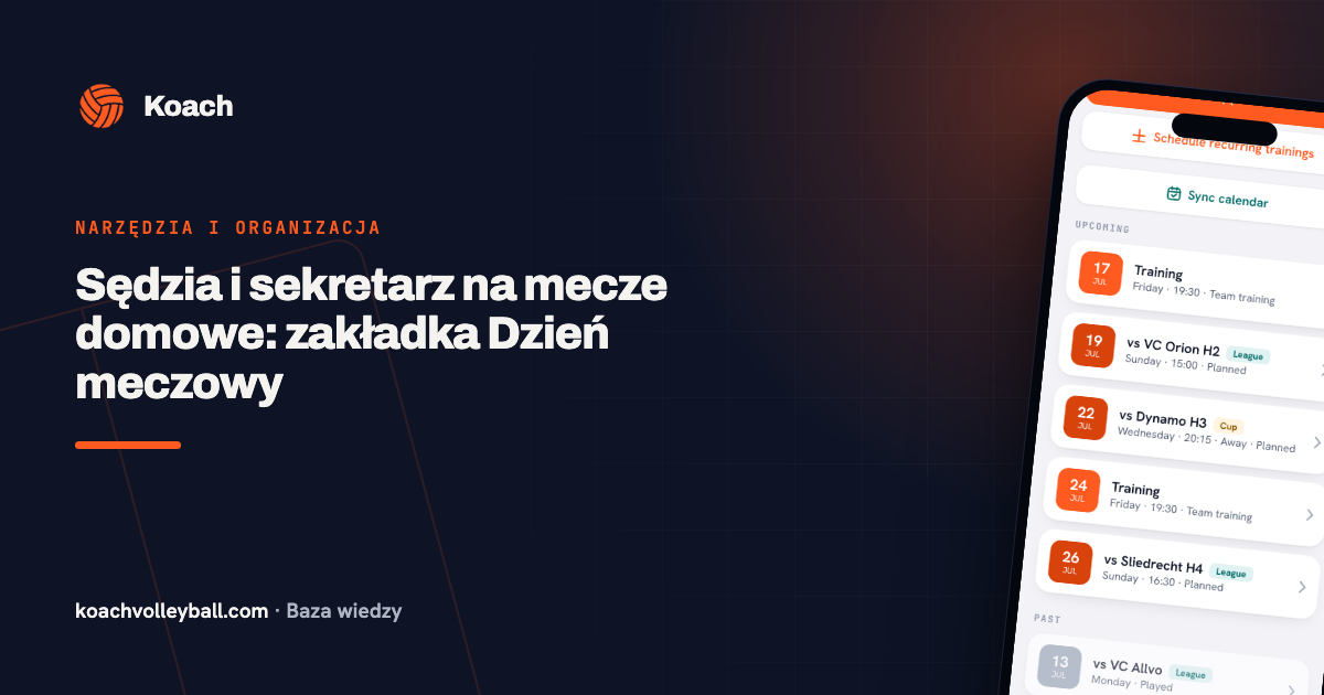 Sędzia i sekretarz na mecze domowe: zakładka Dzień meczowy